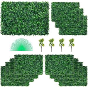 Kunstmatige Buxus Heggenwandpanelen - 61 cm x 40,6 cm - 12 Stuks - UV-bestendig en Milieuvriendelijk Kunstgras voor Decoratie en Privacy