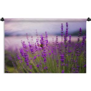 Wandkleed Lavendel  - Lavendel met bij Wandkleed katoen 90x60 cm - Wandtapijt met foto