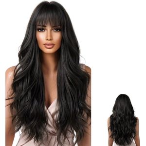 Nivard Pruiken Dames - Lang Haar - Cosplay Pruik - Hair Wig - Zwart - 66cm