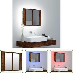 The Living Store Spiegelkast LED 60x12x45 cm bewerkt hout gerookt eikenkleurig - Spiegeltje - Led Spiegel - Badkamermeubilair - Make-up Spiegel - Opslagoplossing