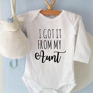 Baby Romper tekst | I got it from my aunt  | Lange mouw | wit zwart | maat  50/56 | cadeau voor tante - kraamcadeau nichtje neefje geboren – kraamgeschenk  zwangerschaps aankondiging