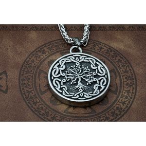 [Two Ravens] - Levensboom Ketting - Yggdrasil Hanger met Noorse Knopen - Spirituele Ketting - Asatru - Viking sieraden