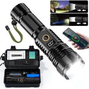 Oplaadbare zaklamp 20.000 lumen - extreem helder, zoombaar - tactische zaklamp met 5 lichtmodi - IP65 waterdicht - voor kamperen, wandelen, outdoor