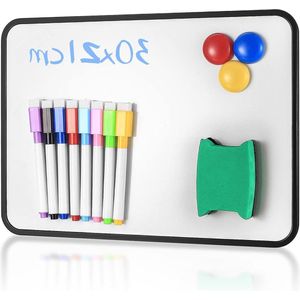 Klein droog afwisbaar whiteboard magneetwand - A4 formaat - met gum en stiften - 30 x 21 cm
