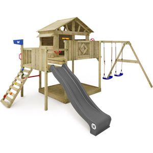 WICKEY speeltoestel klimtoestel Smart Peak met schommel & antracietkleurige glijbaan, outdoor kinderspeeltoestel met zandbak, ladder & speelaccessoires voor in de tuin