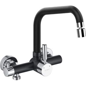 Wandmontage Keukenkraan met 2 Straalsoorten - 3/4 inch Aansluiting - Vaatwasser/Wasmachine - Zwart
