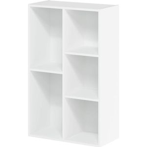 5-vaks open boekenkast hout wit 495 x 2398 x 80 cm met extra opbergruimte speelgoedkast