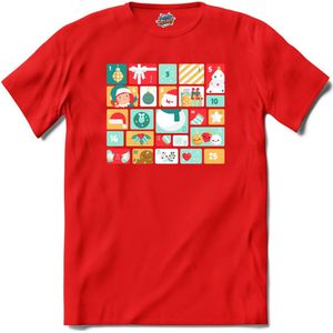 Adventskalender Kerst - Aftelkalender - Kalender - T-Shirt - Meisjes - Rood - Maat 12 jaar