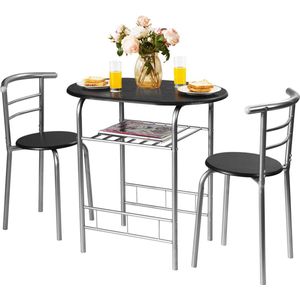 3-delige eetgroep, zitgroep met 1 tafel en 2 stoelen, eettafel set, balkonset van hout, houten tafel (zilver)