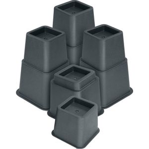 8 stuks Hoogwaardige verstelbare meubelverhogers (4 hoog en 4 kort) - Sterke ruimtebesparende verhoger - bedverhoger, tafelverhoger, stoelverhoger, bankverhoger (8 tot 20cm) (Grijs)