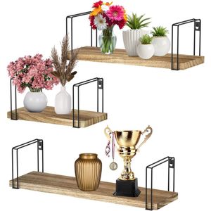DailySupplies® Wandrek Industrieel - Wandplank Zwevend - Wandkast - Hout - 3 Stuks