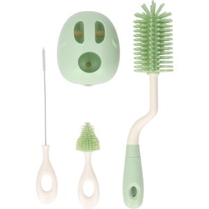 Flessenborstel en borstelset voor babyflessen en tepels met standaardspons en schrobber (groen draaibaar)