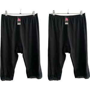Dames 2-pack boxershort - onderbroek hoge taille lange pijpjes met kant L zwart