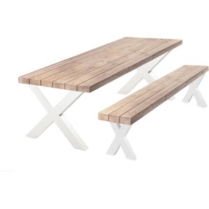 Tuinset Douglas | Tuintafel 160 x 90 cm - Witte Stalen X poten + Tijdelijk Gratis Onderhoudspakket - inclusief montage