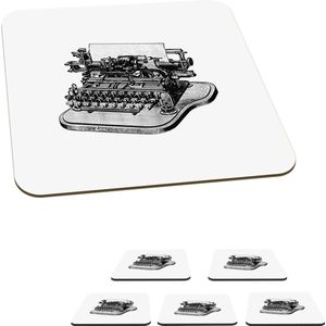 Onderzetters voor glazen - Retro - Typemachine - Schrijven - 10x10 cm - Glasonderzetters - 6 stuks
