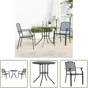 The Living Store 3-delige Tuinset stapelbaar gepoedercoat staal antracietkleur - Tuinstoel - Bistrotafel - Buitentijd - Loungehoek - Terrassen Meubels