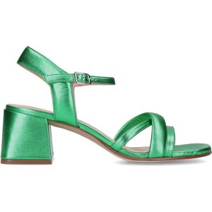 Manfield - Dames - Groene leren metallic sandalen met hak - Maat 39
