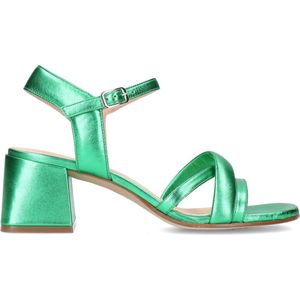 Manfield - Dames - Groene leren metallic sandalen met hak - Maat 37