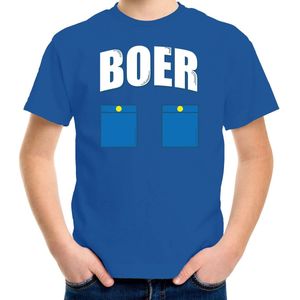 Boer met zakken icoon verkleed t-shirt blauw voor kinderen - Boeren carnaval / feest shirt kleding / kostuum 158/164