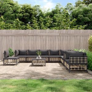 vidaXL 11-delige Loungeset Poly Rattan Antraciet Loungebank - Tuinset - Polyrattan - Buitenshuis Wonen - Loungeset - Balkon - Terrasdecoratie - Garden Furniture - Relaxen