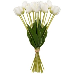 Atmosphera Kunst tulpen boeket Holland - 20x stuks - wit - real touch - kunst zijdebloemen - levensechte kunstbloemen