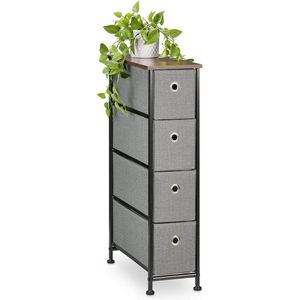 Smalle ladekast met 4 stoffen lades - Industrieel design voor slaapkamer of woonkamer - 76x20x48 cm