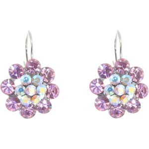 Behave – Oorbellen dames – Bloem roze kristal – Nikkelvrij – 2 cm