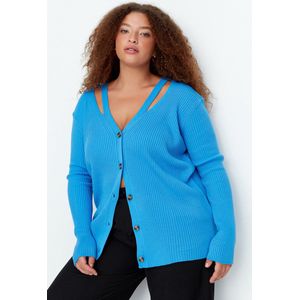 Trendyol Standaard mouw Basis Blauw gebreid vest met V-hals en knopen Gedetailkunstleerd TBBAW23AV00086