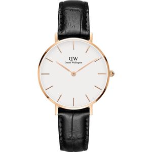 Daniel Wellington Petite Rosé Reading White DW00100173 - Horloge - 32mm - Leer - Zwart