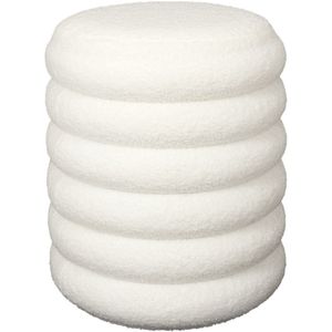 Home Deco Factory Poef/krukje Freya - bouclé stof - wit - met opbergruimte - D37 x H44 cm - bijzet stoeltjes