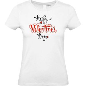 Dames t-shirt Happy Valentines Day | Valentijn cadeautje voor haar | Valentijn | Valentijnsdag voor vrouwen | Wit Dames | maat S