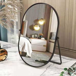 Ovale Tafelspiegel - Draaibare Make-up Spiegel - Zwart - Metalen Frame