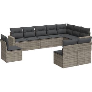vidaXL Loungeset 10-delig - Poly Rattan - Grijs Tuinlounge - Lounge Set - Buitendecoratie - Tuinset - Loungebank