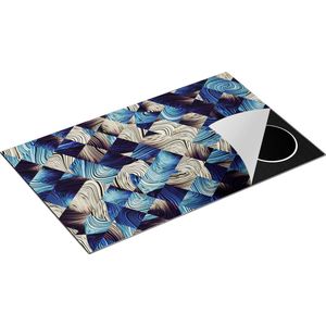 Chefcare Inductie Beschermer Abstracte Kunst met Blauwe en Gouden Ruiten - 85x50 cm - Afdekplaat Inductie - Kookplaat Beschermer - Inductie Mat