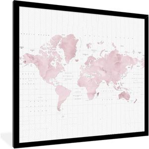 Fotolijst incl. Poster - Wereldkaart - Roze - Marmer - 40x40 cm - Posterlijst