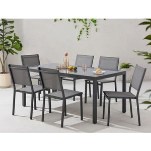 Tuinset: tafel 160 cm + 6 stoelen - Aluminium structuur - Antracietgrijs