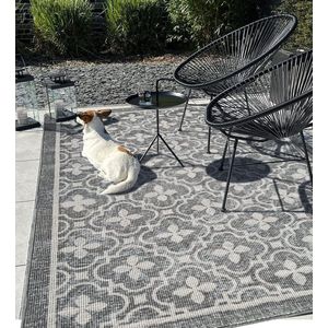 Tapijt, weerbestendig, 120 x 180 cm, balkontapijt, waterdicht, boho campingtapijt, buitentapijt voor terrasgoedkeuring, wasbaar buitentapijt, antislip, voor terras, terras, keuken, grijs