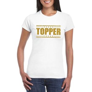 Wit Topper shirt in gouden glitter letters dames - Toppers dresscode kleding XS