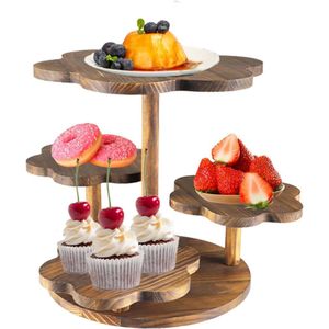 Taartstandaard met 4 etages van hout - Cupcake-standaard fruitschaal of dienblad bloemenvorm voor feestjes bruiloften festivals middagthee