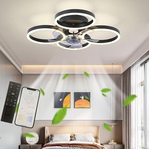4 Ring Ventilator | Moderne Ringen LED Ventilator | Smart Lamp | 60 cm | Zwart | Bedienbaar Met Afstandsbediening & APP | Kroonluchter | Plafoniere Ventilator