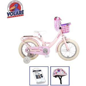 Volare Kinderfiets Ashley - 14 inch - Roze - 95% afgemonteerd - Inclusief fietshelm & accessoires