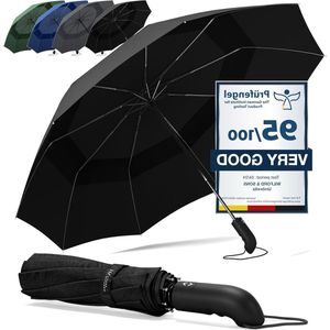 Opvouwbare Stormparaplu met Automatische Knop en Waterdichte Beschermhoes - Heren Dames Stormproof Teflon Paraplu voor Golf en Reizen met Polsstrap