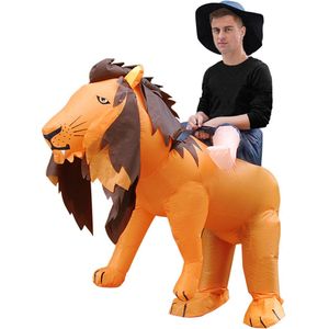 KIMU® Opblaas Kostuum Zittend Op Leeuw - Opblaasbaar Pak - Leeuwenpak Mascotte Opblaaspak - Opblaasbare Tijger Safari Dames Heren Festival