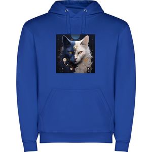 Kobalt Blauwe unisex hoodie met “ Kleurrijke Yin Yang poes“ Print Full Color merk Roly maat S