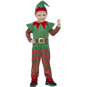 Smiffy's - Kerst & Oud & Nieuw Kostuum - Kleuter Kerst Elf Kind Kostuum - rood,groen - Maat 116 - Kerst - Verkleedkleding