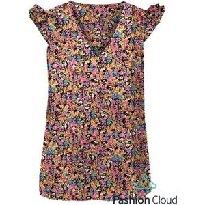 Only Abigail Life S/s V-neck Top Black MULTICOLOR XS