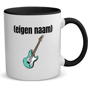 Akyol - blauwe elektrische gitaar met eigen naam koffiemok - theemok - zwart - Gitaar - muziek liefhebbers - gitaristen - gitaarliefhebbers - verjaardag - cadeau - kado - 350 ML inhoud