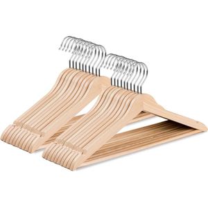 Wicotex-Kledinghanger – SET 20 stuks - houten-kleerhanger, met rok inkepingen en broekspijpen, draaibare haak, Dames en heren kleding - HOUT