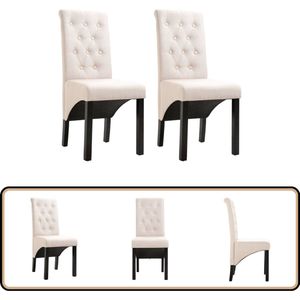 vidaXL Eetkamerstoelen 2 st crèmekleurig stof Eetkamerstoelen - Stoffen Stoelen - Creme Meubels - Moderne Eetkamerstoelen - Comfortabele Stoelen