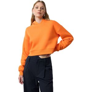 Trendyol Rood Dik Fleece Relaxed Cropped Basic Gebreid Sweatshirt Met Capuchon Twoaw24Sw00105